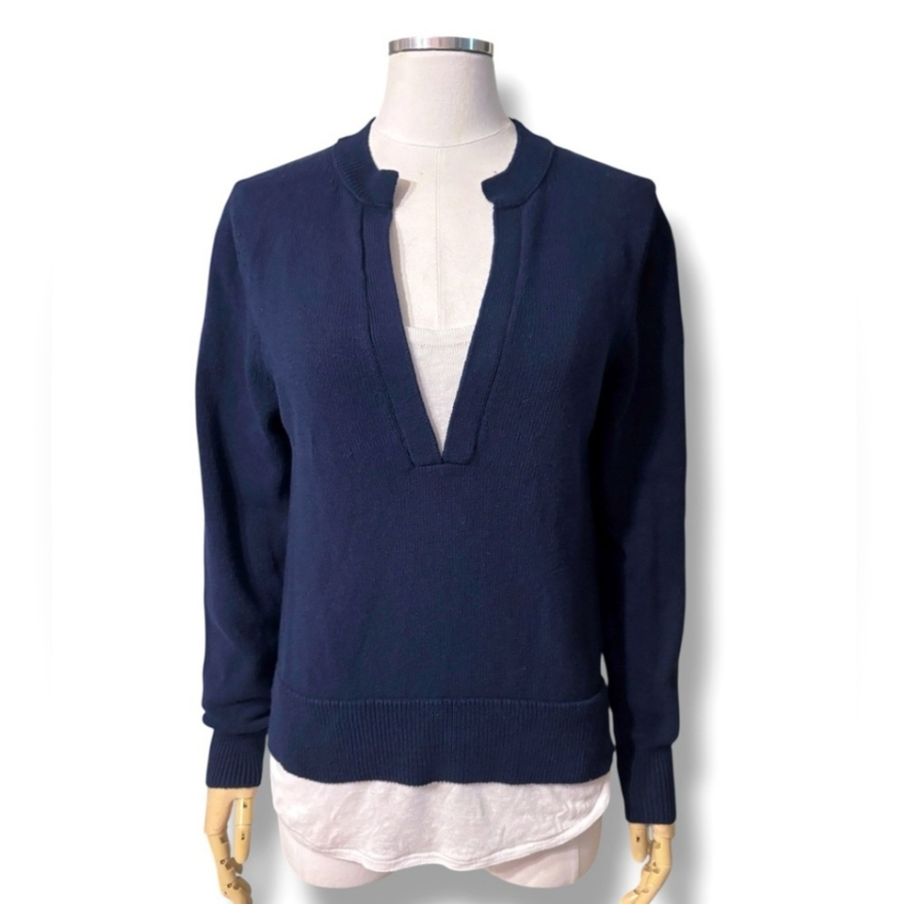 BROCHU WALKER Navy and White Roan Layered Henley